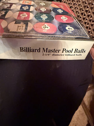Billiard Master Pool Balls and 2 blue chalks 21/4"  #47 VV MTS