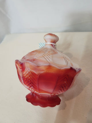 Vintage Red & Orange Slag Glass Candy Dish & Lid RCD|82057