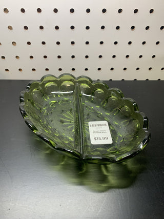 Green Glass Divided Dish|48505