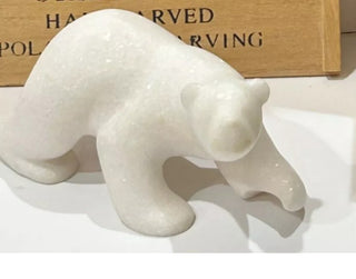 #62 VV Canadian white Marble Polar Bear Hand carved figurine MTS|61018