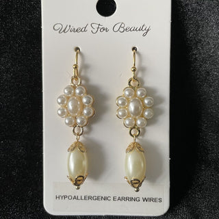 Earrings, faux pearl w/ gold tone bead caps RSV