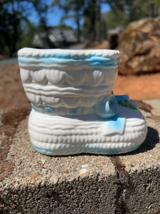 Rubens Original Vintage Ceramic blue baby bootie 3D Flowers  Planter