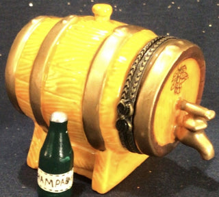 Ceramic Wine Barrel Trinket Box with mini champagne bottle trinket #62 VV MTS|131346