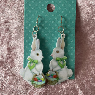 White Easter bunny earrings RSV