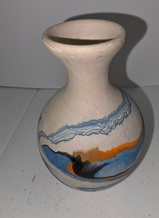 Vintage Nemadji Pottery Bud Vase, Marbled Glazed Earth Clay, 4" Handmade USA