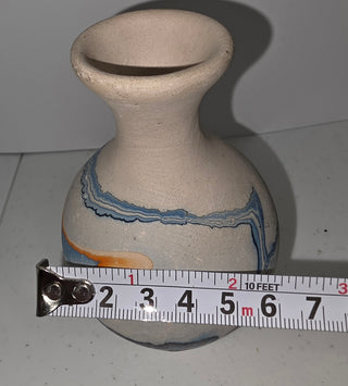 Vintage Nemadji Pottery Bud Vase, Marbled Glazed Earth Clay, 4" Handmade USA
