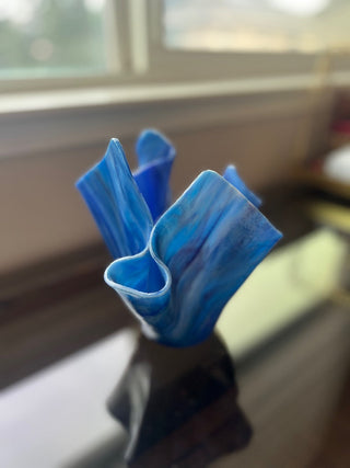 Blue glass handkerchief vase RSV