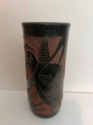 Vintage  Sgraffito Terra Cotta Vase w/ Turtles