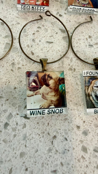 Set of 8 Wine Charms. Typsy Puppies and Kitties. NY60 RCD|126551