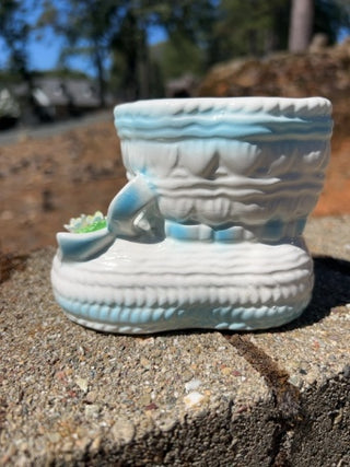 Rubens Original Vintage Ceramic blue baby bootie 3D Flowers  Planter