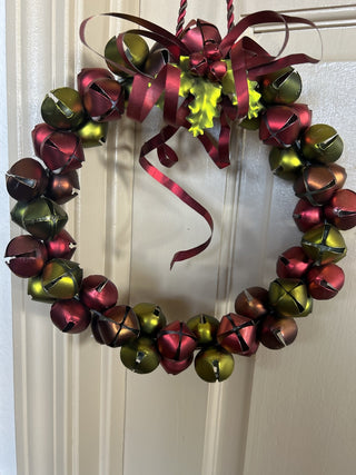 Vintage Jingle Bells Christmas Wreath Metal Holly Berry Wall Door Hanging -RSV|122251
