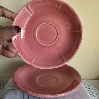 Vintage Pink Scalloped Petal Saucers - Set of 2 (BRI) - MTS|156384