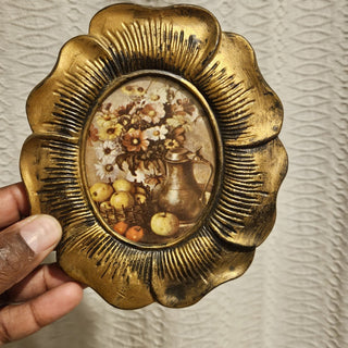 Ornate Oval Gold Floral Framed Hanging Art - Still Life Scene (BRI) - MTS|116906