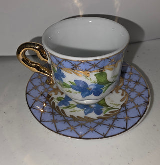 Vtg Miniature Teacup & Attached Porcelain Saucer Decorative Ornament