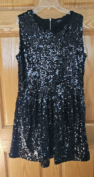 Black sequined dress, sz 14, zippered back, Papaya RSV|108393
