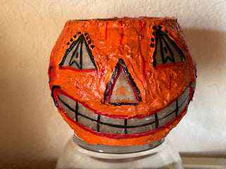 Handmade Vintage Style Jack O Lantern paper mache and glass Halloween Decor Riffraff Works RSV|111191
