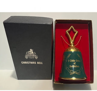 Pickard Green Christmas Bell Gold Ceramic 1978 Original Box 7" VTG #47 VV MTS|96258