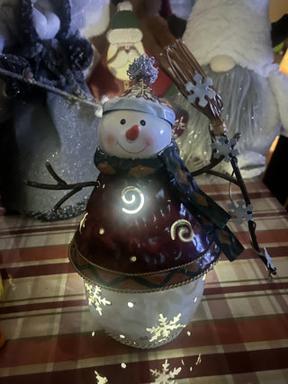 Primitive Metal Snowman w/Tea lite Christmas Decor RSV|129121