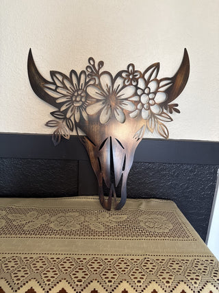 Metal Cow Head with Flowers - RCD|99229