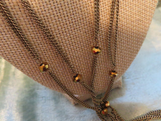 Long Double gold tone chain necklace w/rhinestones RCD|134445