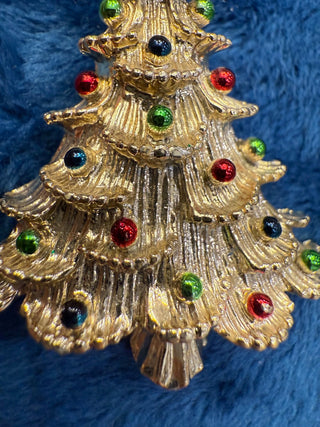 Vtg Gerry's signed Christmas Holiday Tree w Red & Green Gold Tone brooch|139061