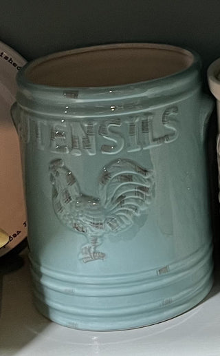 Teal Ceramic Utensil Holder w/Rooster - RCD|96001