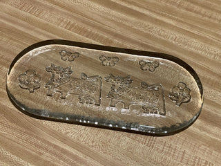 70's Hergiswil Glass Cheese Board 12" Olma the Cow, Swiss--SP