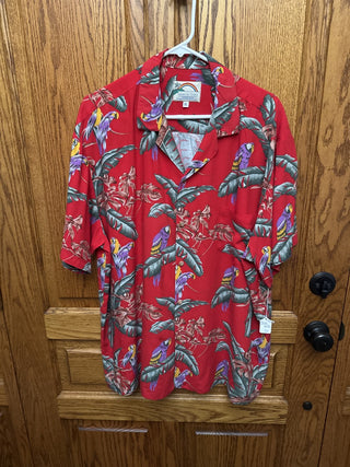 Vintage Red Pacific Found Hawaiian Shirt  with Purple Bird Size XL -RCD|122373