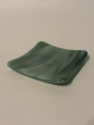 Fused Glass Sage Green 4" Square Trinket Dish/Pillar Candle Holder - AnoGlass|52114