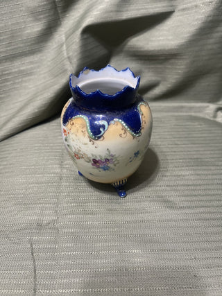 hand-painted small cobalt footed vase rsv