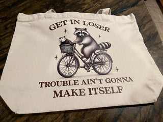 "Get In Loser" Large Zippered Canvas Bag Or Tote. RSV|131797