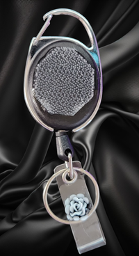 Carabiner with Belt Clip Interchangeable Badge Reel with Retractable Reel. Badge Button: Black & White Flower.|62753