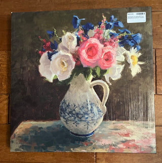 PRETTY & COLORFUL FLORAL CANVAS "BOUQUET IN SPANISH JUG" BY ARTIST SHIRLEY NOVAK 18" X 18" STORE PICK UP ONLY (KJS) RCD