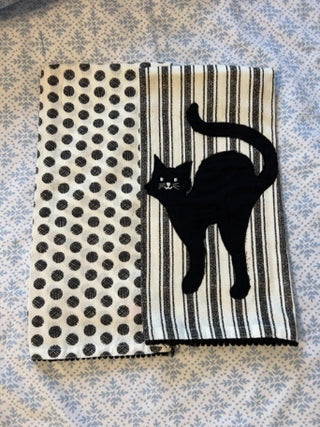 JP NEW SET OF 2 Isaac Mizrahi Black Cat Kitchen Towels RSV