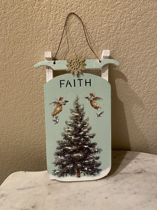Handcrafted wood sleigh "Faith" wall art RCD