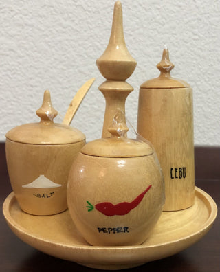 Wooden Cebu Salt, Pepper, Toothpick Containers, Stand MTS