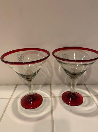 7” Red rim hand blown margarita glasses set/2 jumbo|125630
