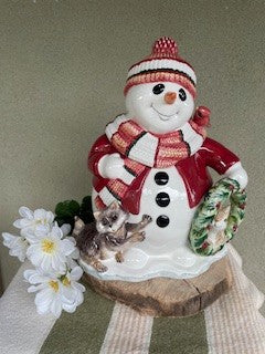 Fitz & Floyd Woodland Snowman Cookie Jar RCD|131251