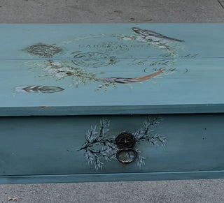 Antique Teal Distressed Secretary Desk with Beautiful Embellishments RCD (Pickup Only)