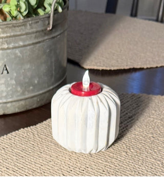 Fluted White Cement Tealight Holder RSV