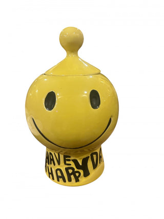 McCoy Pottery Yellow Cookie Jar Smiley Face Happy Day Retro Vintage 1970s #62 VV MTS