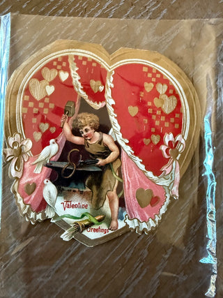 1910 Valentine  Girl hammering chain Valentines greeting RCD
