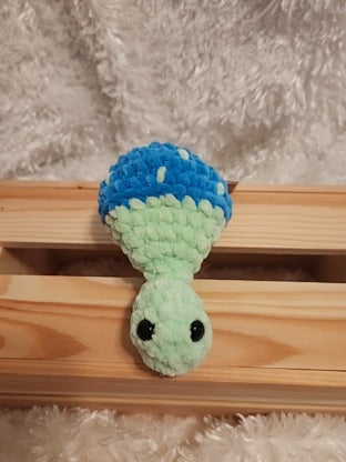Mushroom Fidget Popper: Crocheted turquoise, light green