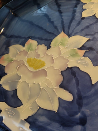 Vintage 12-1/2" Octagon Blue Platter w/Embossed Flowers RCD