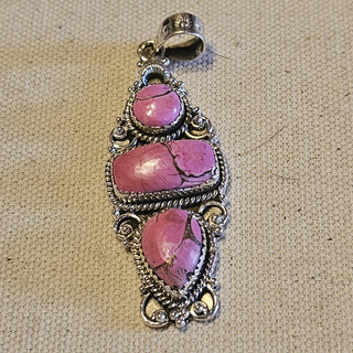 .925 3 stone pink cotton candy dahlia pendant|89146