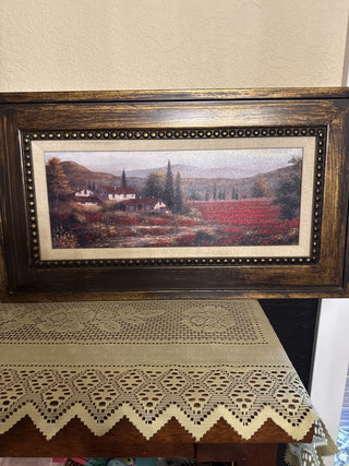 Vintage Village Painting White House with Red Gardens with Frame-RCD|102255