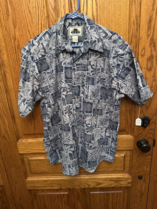 Vintage NAK Blue Hawaiian Shirt with Blue Flowers SZ Med -RCD|122374