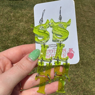Light Green Glitter SLUT Earrings MTS|89103