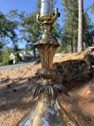 12F Vintage | Hollywood Regency Silver + Gold + Copper Ornate Glass MCM Table Lamp MTS|80600