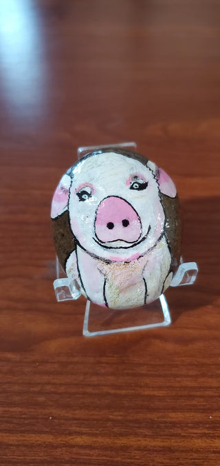 Painted rock #229 pig w/stand R.S.V|55151